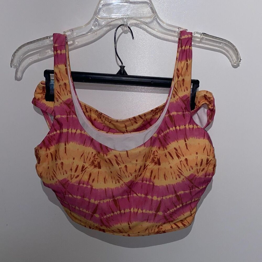True Craft Women's Pink Orange Tie Dye Print‎ 2 Piece Bikini Set Large
